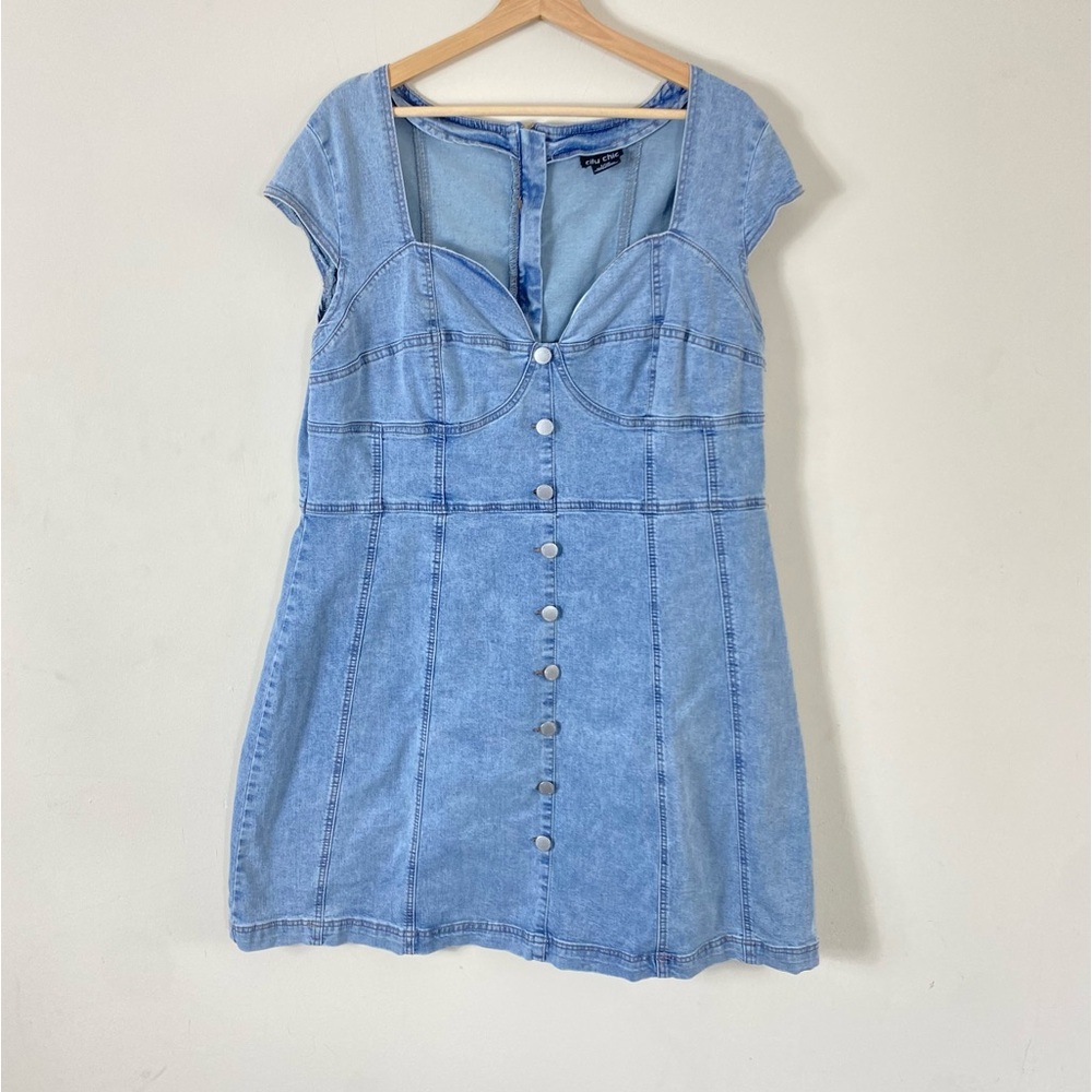 💙2/$20 Sweetheart Neck Denim Mini Dress - Picture 7 of 16